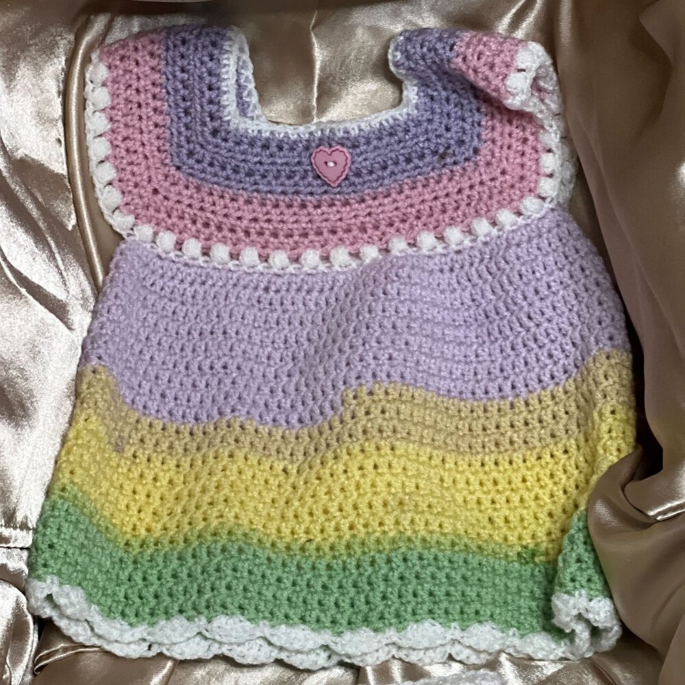 Hand Crocheted New Born Dress and Diaper Cover